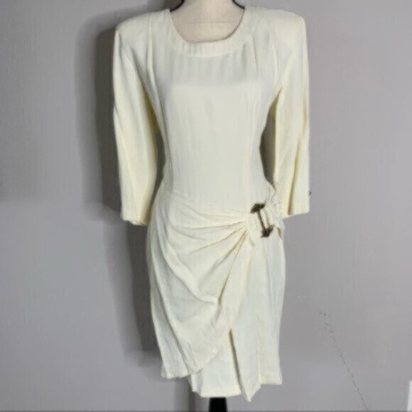 La Belle 80s Vintage Ruched Knee Length Gold Ascent Dress - Picture 8 of 15